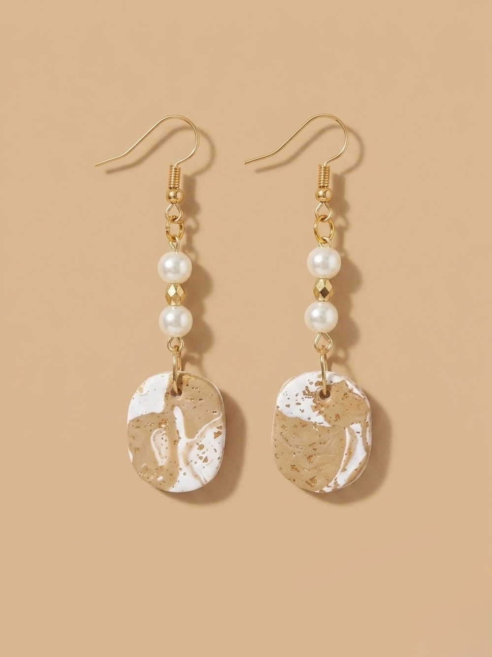 Handmade Gold and White Pearl Drop Earrings - Women's Jewelry clay bottom